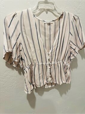 O’Neil Striped V-Neck Peplum Beachy Blouse Size Large